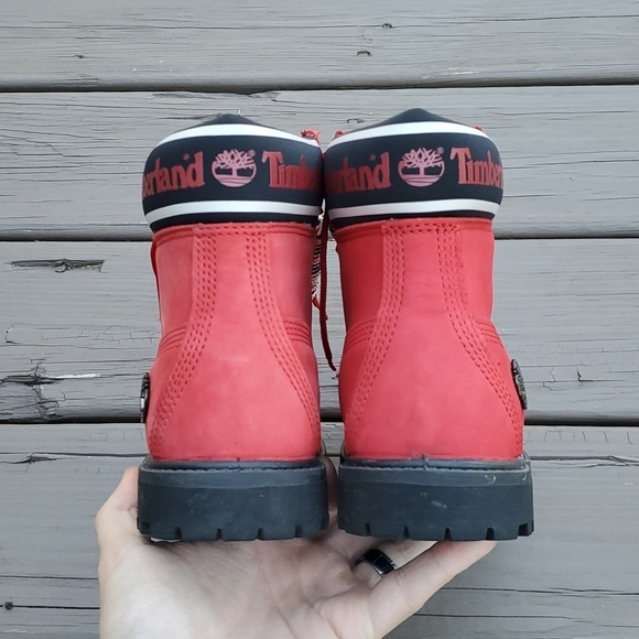 Timberland Premium 6" Red Nubuck Logo Spellout Limited Edition RARE HTF Boots - Picture 4 of 7